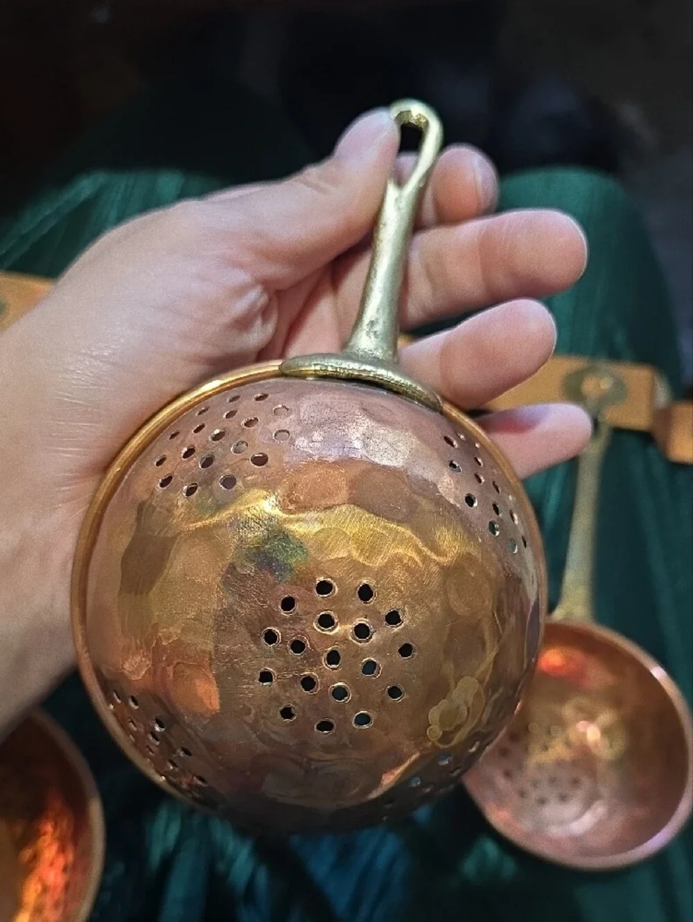 Vintage Copper Hanging Strainer Spoon Set – 3-Piece